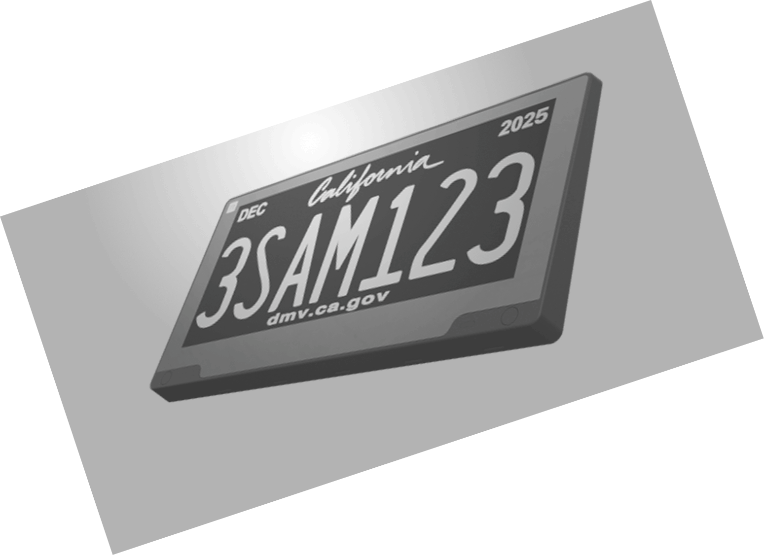 RPLATE digital license plate displayed at an angle, showcasing the innovative design and technology